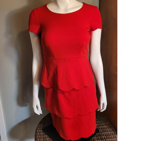 Alyx Petite Womens 2P Red Tiered Ruffle Tulip Hem Layered Cocktail Party Dress - Picture 1 of 11